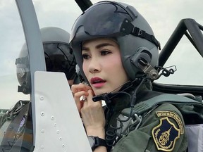 In this file undated handout from Thailand's Royal Office received on August 26, 2019, royal noble consort Sineenat Bilaskalayani, also known as Sineenat Wongvajirapakdi, is seen in an aircraft. (HANDOUT/THAILAND'S ROYAL OFFICE/AFP via Getty Images)