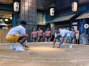 Raptors Norman Powell right) and Stanley Johnson get a feel for what it is like inside a sumo ring. Raptors instragam