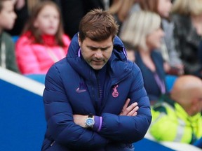 Tottenham Hotspur manager Mauricio Pochettino reacts during his team's 3-0 loss to Brighton & Hove Albion on Oct. 5, 2019. (ANDREW COULDRIDGE/Reuters)