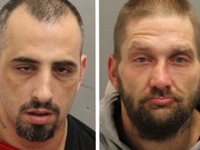 Derek DeSousa, 34, left, and Jeremiah Cook, 40, are both wanted in connection with the hit-and-run of a toddler and two women.