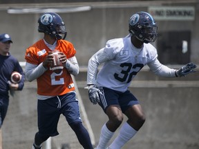 Expected to be key elements of the Argos offence in 2019, neither QB James Franklin (left) nor running back James Wilder are likely to be back in Double Blue next season, or even suit up for either of the team’s remaining two games.  STAN BEHAL/TORONTO SUN