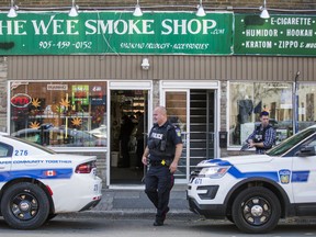 Peel Regional Police at the scene of a stabbing along Main St. N., just north of Queen St. in downtown Brampton, Ont. on Saturday, Oct. 12, 2019. (Ernest Doroszuk/Toronto Sun/Postmedia)