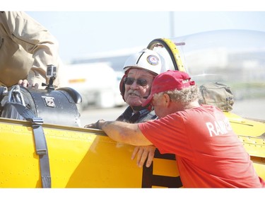 Gordon Helm, 84, a former Canadian fighter pilot in the 1950s, who flew F-86 Sabre from Baden-Soellingen during the Cold War got back up in the air in a de Havilland Chipmunk training plane. Helm just as they start to taxi to his flight with pilot Steve Purton  took part of the National Seniors Day and put on by Chartwell Retirement Residences and their partner charity Wish of a Lifetime Canada. They flew out of the Canadian Warplane Heritage Museum  on Tuesday October 1, 2019. Jack Boland/Toronto Sun/Postmedia Network