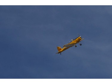 Gordon Helm, 84, a former Canadian fighter pilot in the 1950s, who flew F-86 Sabre from Baden-Soellingen during the Cold War got back up in the air in a de Havilland Chipmunk training plane. It was part of the National Seniors Day and put on by Chartwell Retirement Residences and their partner charity Wish of a Lifetime Canada. They flew out of the Canadian Warplane Heritage Museum  on Tuesday October 1, 2019. Jack Boland/Toronto Sun/Postmedia Network