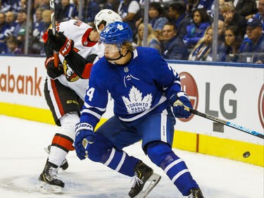 Toronto Maple Leafs Kasperi Kapanen  during first period NHL hockey action during the home opener  against Ottawa Senators at the Scotiabank Arena in Toronto on Wednesday October 2, 2019. Ernest Doroszuk/Toronto Sun/Postmedia