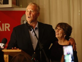Liberal Scarborough Southwest incumbent Bill Blair and his wife, Susan, get congratulations on being voted back in on Monday, October 21, 2019. Jack Boland/Toronto Sun