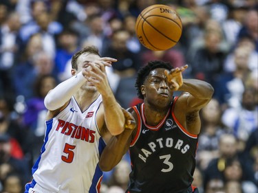 Toronto Raptors OG Anunoby during first half action against Detroit Pistons Luke Kennard at the Scotiabank Arena in Toronto, Ont. on Wednesday October 30, 2019. Ernest Doroszuk/Toronto Sun/Postmedia