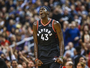 Toronto Raptors Pascal Siakam reacts during second half action against Detroit Pistons at the Scotiabank Arena in Toronto, Ont. on Wednesday October 30, 2019. Ernest Doroszuk/Toronto Sun/Postmedia