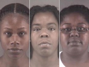From left to right, Tonacia Yvonne Tyson, Marilyn Latish McKey, and Taneshia Deshawn Jordan are charged with assaulting elderly patients with dementia in North Carolina.