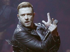 Justin Timberlake performs at the Canadian Tire Centre in Ottawa on Thursday, October 11, 2018.