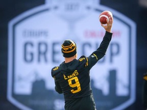 Hamilton Tiger-Cats quarterback Dane Evans during the team walkthrough at the 107th Grey Cup in Calgary on Saturday, November 23, 2019.