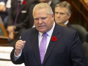 Ontario Premier Doug Ford speaks in Ontario's legislature on Oct. 28, 2019. (The Candian Press)