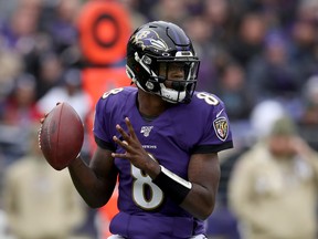 Lamar Jackson and the Baltimore Ravens are favoured against the Bills in Buffalo on Sunday. (GETTY IMAGES)