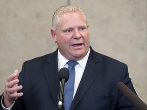 Premier of Ontario Doug Ford speaks with the media following a meeting with the prime minister Friday, Nov. 22, 2019 in Ottawa. THE CANADIAN PRESS/Adrian Wyld