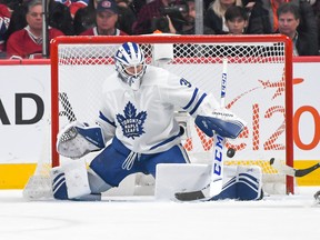 Michael Hutchinson will be in net for the Toronto Maple Leafs on Friday. (GETTY IMAGES)