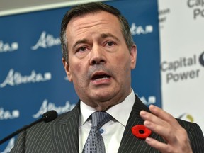 Premier Jason Kenney speaks at a news conference after his speech to the Edmonton Chamber of Commerce at the Convention Centre in Edmonton, October 29, 2019. Ed Kaiser/Postmedia
