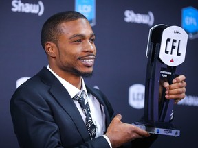 Brandon Banks of the Hamilton Tiger-Cats is named the CFL's most outstanding player during the 2019 Shaw CFL Awards in Calgary on Thursday, November 21, 2019 i. Al Charest/Postmedia