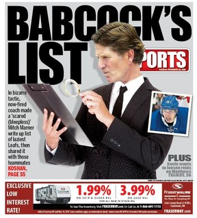 The cover of the Toronto Sun sports print edition for Tuesday, Nov. 26.