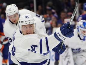 Maple Leafs defenceman Tyson Barrie has been held to five assists and no goals through 20 games. (GETTY IMAGES)