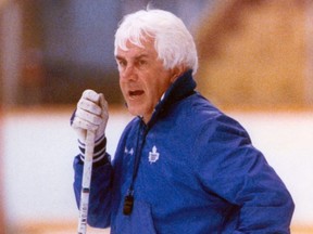The fiery John Brophy was dismissed in December 1988 and replaced by George Armstrong behind the Maple Leafs’ bench. The Blue and White failed to make the playoffs that season.  TORONTO SUN FILE