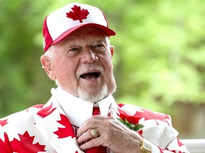 Don Cherry all decked out in Canada's red and white on Canada Day (150) on Saturday, July 1, 2017.