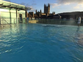 The rooftop pool at Themae Bath Spa offers soothing water from natural hot springs and great views of Bath, England’s elegant spa city. ROBIN ROBINSON