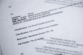 CSIS documents about the Danforth shooting given to Anthony Furey on Wednesday November 27, 2019. (Craig Robertson/Toronto Sun)