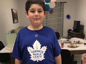 Kade Foster, 11, received love online from Leafs nation after no one showed up for his birthday party. (Twitter)