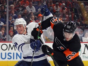 Former Maple Leaf James van Riemsdyk was back in town on Saturday night to take on the Buds. (Photo by Bruce Bennett/Getty Images)