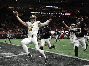 New Orleans Saints backup quarterback Taysom Hill (left) was a star on Thursday night with a blocked punt and two touchdowns against the Atlanta Falcons. (USA Today)