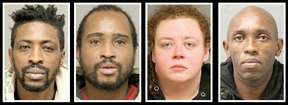 (L to R) Three suspects — Charlton Sealy, 35, Shabaka Reid, 36, and Deanna Passera, 27 — were arrested earlier this year and charged with numerous charges, including trafficking in persons under 18. A fourth suspect, Troy Thornhill, 37, now faces similar charges after he was arrested in Sudbury on Monday, Nov. 18, 2019. (Toronto Police handout).