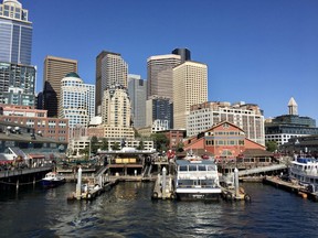 The view of Pier 55 and the Seattle skyline from aboard an Argosy Cruises boat. (Cynthia McLeod)