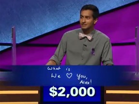 Dhruv Gaur wrote a special message to Jeopardy! host Alex Trebek during the show's Monday broadcast.