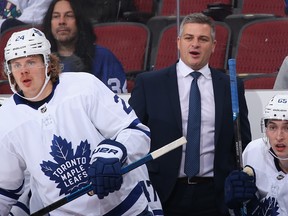 Head coach Sheldon Keefe has won his first two games behind the Maple Leafs bench. (Christian Petersen/Getty Images)