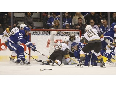 Mad scramble in front of Vegas Golden Knights Malcolm Subban G (30) during the second period in Toronto on Thursday November 7, 2019. Jack Boland/Toronto Sun/Postmedia Network