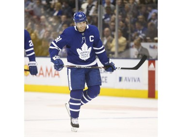 Toronto Maple Leafs John Tavares C (91) winces after blocking a shot during the second period in Toronto on Thursday November 7, 2019. Jack Boland/Toronto Sun/Postmedia Network