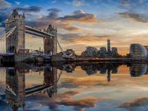The modern skyline of London during sunset may have you thinking of moving! (GETTY)