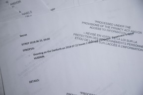 CSIS documents about the Danforth shooting given to Anthony Furey on Wednesday November 27, 2019. (Craig Robertson/Toronto Sun)