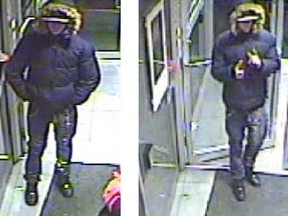 Images released by Toronto Police of a man sought in a stabbing Nov. 8, 2019 at Yonge and Elm Sts.