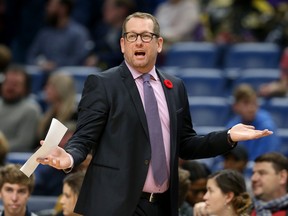 Raptors head coach Nick Nurse has his team playing some fine defence. (Chuck Cook/USA TODAY Sports)