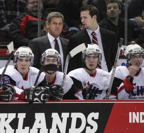 Team Orr’s head coach Bobby Orr on the bench with his assistant coach Jason Spezza during the CHL/NHL Top Prospects game at the Scotiabank Place in Ottawa on Jan. 18, 2006. (Jana Chytilova/Ottawa Citizen)