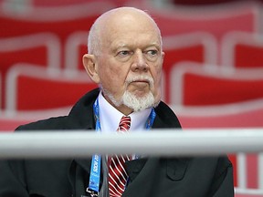 Don Cherry takes in the men's Team Canada hockey practice at the 2014 Olympic Winter Games in Sochi, Russia, on February 11, 2014. Al Charest/Postmedia Network