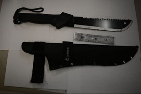 And well, well, well… cops also seized this serrated machete. TORONTO POLICE