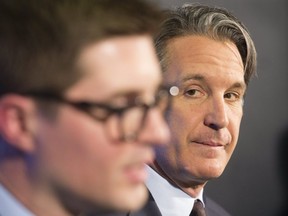 Leafs GM Kyle Dubas left) and president Brendan Shanahan. STAN BEHAL/TORONTO SUN