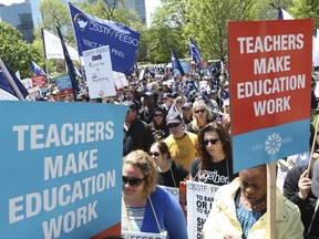 File photo of OSSTF protest on the front lawn of Queen's Parkon on Thursday May 14, 2015. (Veronica Henri/Toronto Sun/Postmedia Network)