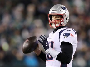 Tom Brady of the New England Patriots looks to pass during the first half against the Philadelphia Eagles at Lincoln Financial Field on Nov. 17, 2019 in Philadelphia, Pa. (Elsa/Getty Images)