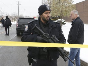 Toronto Police at a double shooting at a North York business  on Magnetic Drive on Thursday, November 14, 2019. Stan Behal/Toronto Sun