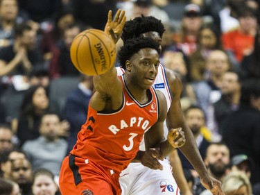 Toronto Raptors OG Anunoby during 1st half action against Philadelphia 76ers at the Scotiabank Arena in Toronto, Ont. on Monday November 25, 2019. Ernest Doroszuk/Toronto Sun/Postmedia