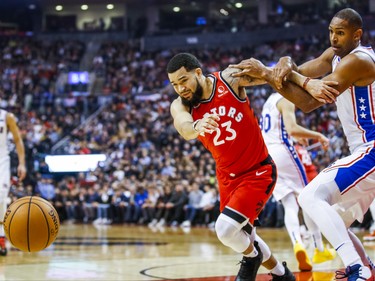 Toronto Raptors Fred VanVleet during 1st half action against Philadelphia 76ers Al Horford at the Scotiabank Arena in Toronto, Ont. on Monday November 25, 2019. Ernest Doroszuk/Toronto Sun/Postmedia