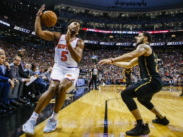 Toronto Raptors Fred VanVleet during 2nd half action against New York Knicks 	Dennis Smith Jr. at the Scotiabank Arena in Toronto, Ont. on Wednesday November 27, 2019. Ernest Doroszuk/Toronto Sun/Postmedia